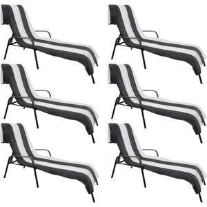 Superior Cabana Cotton Lounge Chair Cover, Outdoor Towel/Chaise Furniture Covers, Terry Cloth, Beach, Spa, Swim Accessories, Pool Chair Cover, Soft, Quick Drying, 32" x 102", Set of 6, Charcoal