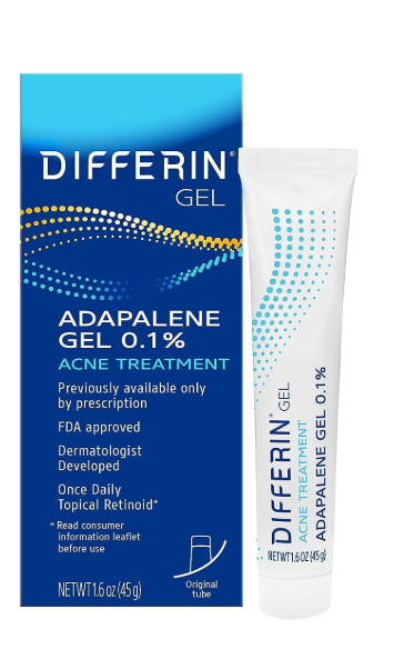 Differin Acne Treatment Gel, 180 Day Supply, Retinoid Treatment for Face with 0.1% Adapalene, Gentle Skin Care for Acne Prone Sensitive Skin, 45g Tube, Exp: 11/2027