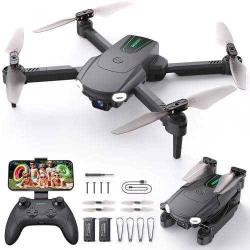 Foldable Drone with Camera for Kids Beginners - Remote Control Helicopter Toys Gifts for Boys Girls, 1080P HD FPV RC Drones with 2 Batteries, One Key Start/Land, Altitude Hold, Gesture Selfie, Raven