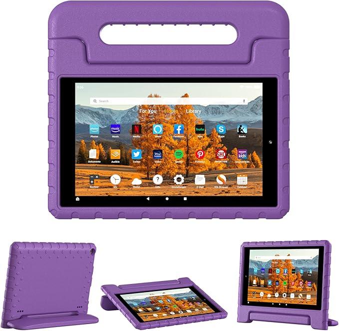 Kids Case for Amazon Kindle Fire HD 10 5th/7th/9th Generation 2015/2017/2019 Released, Shockproof Protective Tablet Cases with Adjustable Handle Stand, Purple