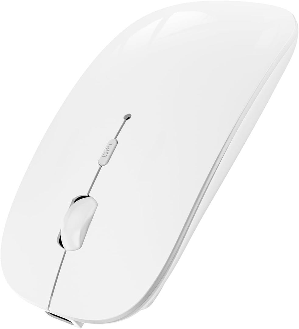 SUNGI Bluetooth Mouse for Laptop/MacBook/iPad/Android PC,Rechargable Quiet Slim Wireless Mice Compatible with Windows/Linux/Tablet,White