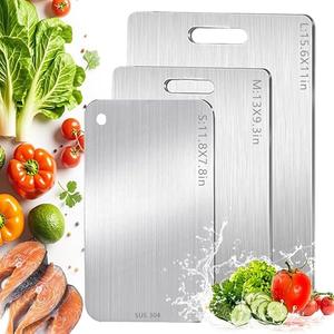 Suyife Stainless Steel Cutting Board, 3 PCS Cutting Boards for Kitchen, Non Toxic, Double-Sided Food Grade Chopping Board for Outdoor Camping(18 " x 12 ", 15,5 " x 9.8", 11.8" x 7.8")