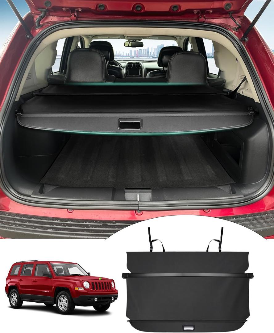 Powerty Cargo Cover for Jeep Patriot & Compass 2007-2016 Accessories Trunk Cover Retractable Trunk Shielding Shade Cargo Luggage Cover No Gap (Not Fit 2017 Jeep Patriot)