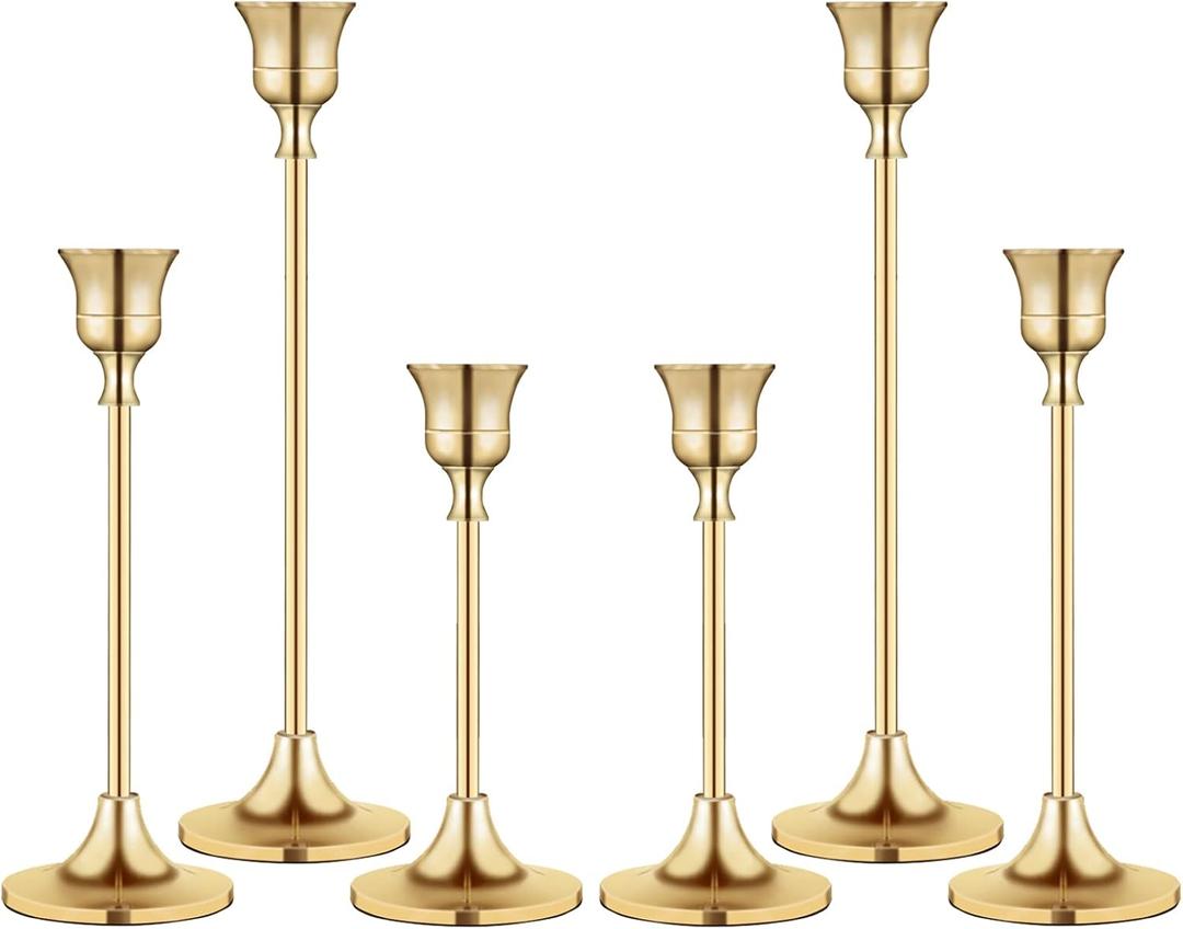 Candlestick Holders, Taper Candle Holder for Candlesticks Gold Brass Vintage Candle Stick Candle Holders Candelabra Candle Holder for Fireplace Party Dining Home (Set of 2)