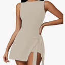 Dokuritu Tennis Dresses for Women Sleeveless Crew Neck Knot Romper Built in Shorts U-Shaped Back Workout Athletic Dress M
