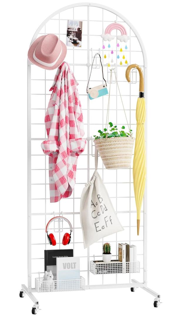 Asee'm Grid Wall Panels Display Stand 2' x 5.2' FT White Movable Wire Grid Wall Display Rack Heavy Floorstanding Detachable Girdwall Panel with T-Base for Craft Show Rack, Retail Displays 1PC