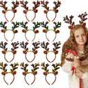 12 Pcs Reindeer Antlers Headband, Glitter Sequins Christmas Ears Headband, Deer Hairbands for Kids & Adults, Perfect for Holiday Photo Booth Props & Party Favors