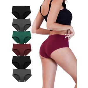 Underwear Women Pack Soft Cotton Mid/Low Rise Women's Panties 6 Pack (Large, 2 Black/2 Grey/1 Burgundy/1 Green)