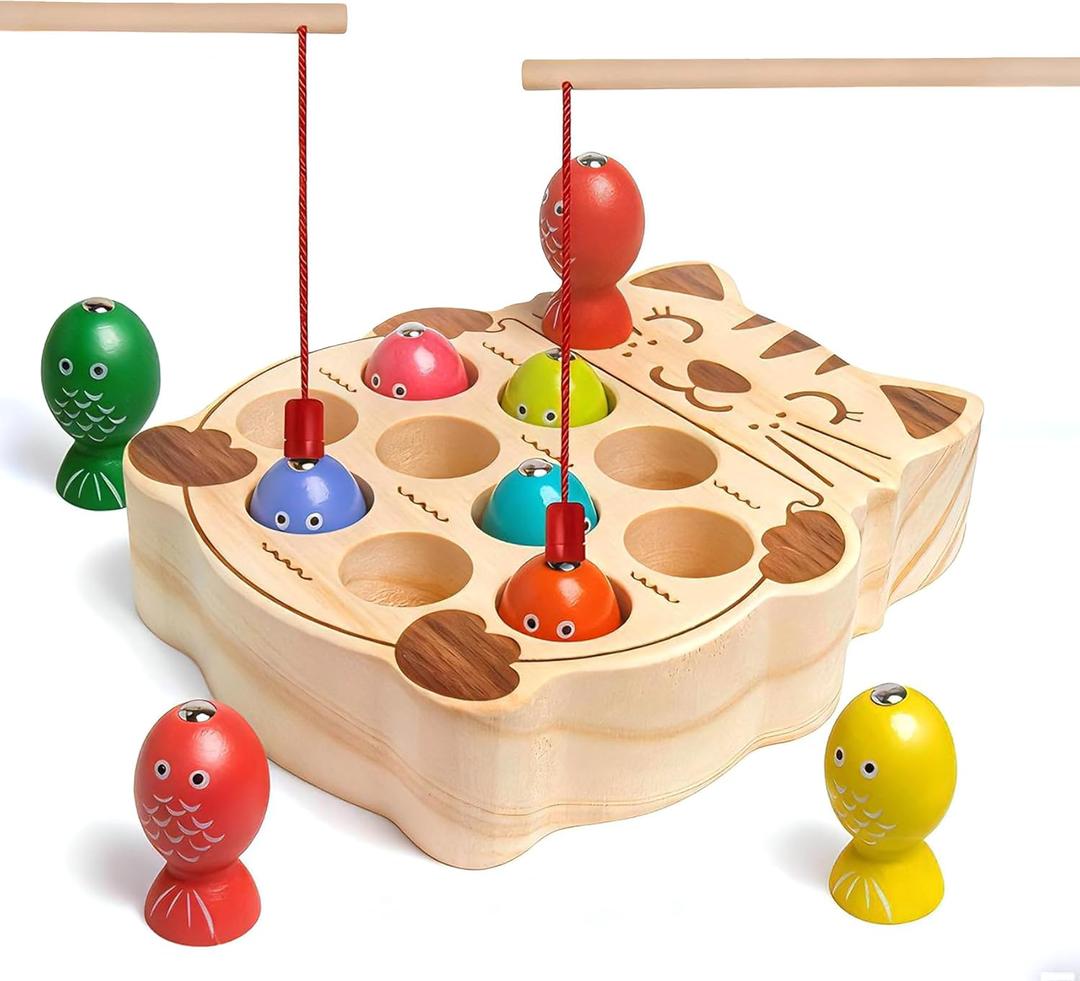 Fishing Game for Kids 3-5,Wooden Montessori Preschool Education Learning Hand-Eye Cognition & Fine Motor Skill Color Sorting Magnetic Fishing Toys Christmas Stocking Stuffers Gifts for Boys Girls