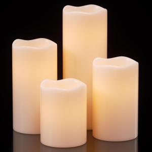 Eldnacele Waterproof Flameless Flickering Candles with 6 Hours Timer, Indoor Outdoor White LED Plastic Battery Operated Pillar Candles Pack of 4 Wedding Dinner Home Decor, D3x H4 5 6 8