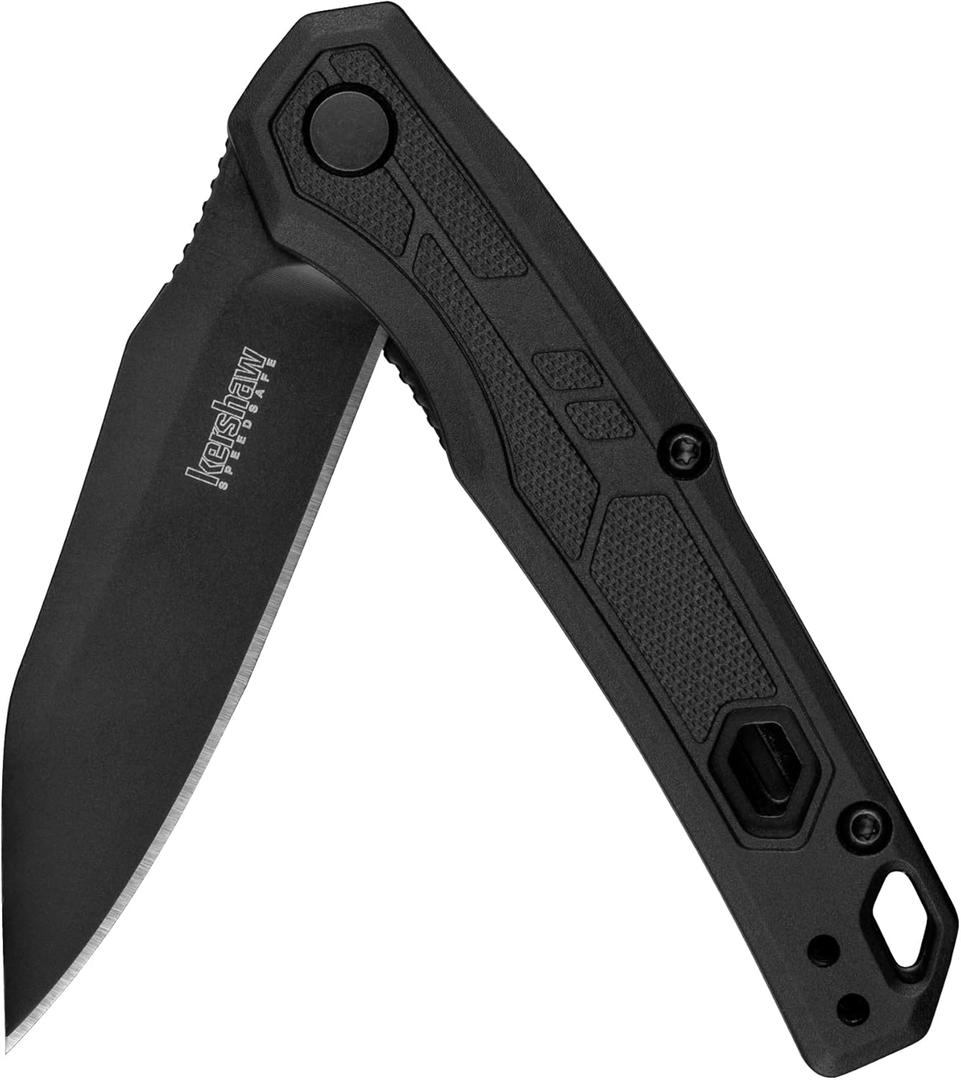 Kershaw Appa Folding Tactical Pocket Knife, SpeedSafe Opening, 2.75 inch Black Blade and Handle, Small, Lightweight Every Day Carry (Straight Blade)