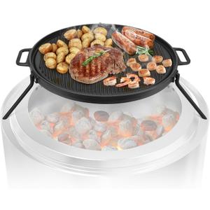 Onlyfire Cast Iron Griddle, Grill Cookware for Solo Stove Bonfire 19.5" Fire Pit and Yukon fire Pit, Portable Round Iron Pan with 3 Removable Legs for Outdoor BBQ Cooking & Camping