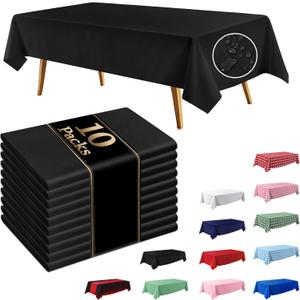 10 Pack Black Disposable Tablecloth, 54108 Inches Waterproof Plastic Rectangle Table Cover, Leakproof & Sturdy Table Cloth for for Wedding, Birthday, Picnic, Holiday Party Decoration