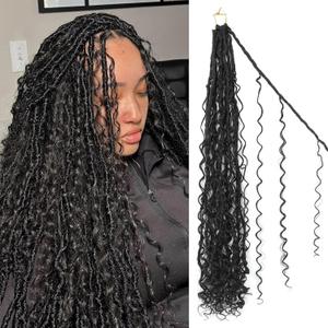 Goddess Locs Crochet Hair 24inch 9 Packs 1B# Boho Faux Locs Crochet Hair with Curly Ends Pre Looped Bohemian Locs for WomenNatual Black