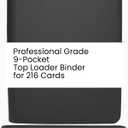 Premium Top Loader Binder for 216 Cards - Non-Tenting 9 Pocket Double Sided Design - Zipper-Enclosed Ringless Toploader Binder (Scratch Resistant, Black Interior, 216 Cards)