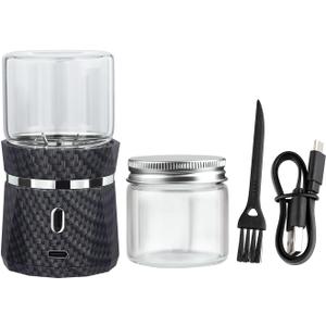 Unique Electric Herb Grinder, Small Spice Grinder Electric herb Grinders Mini Size 2x3.5inches with 2pcs 1.7oz/50ml Glass Jar Herb Jar Portable Grinders Rechargeable Automatic herb Grinder