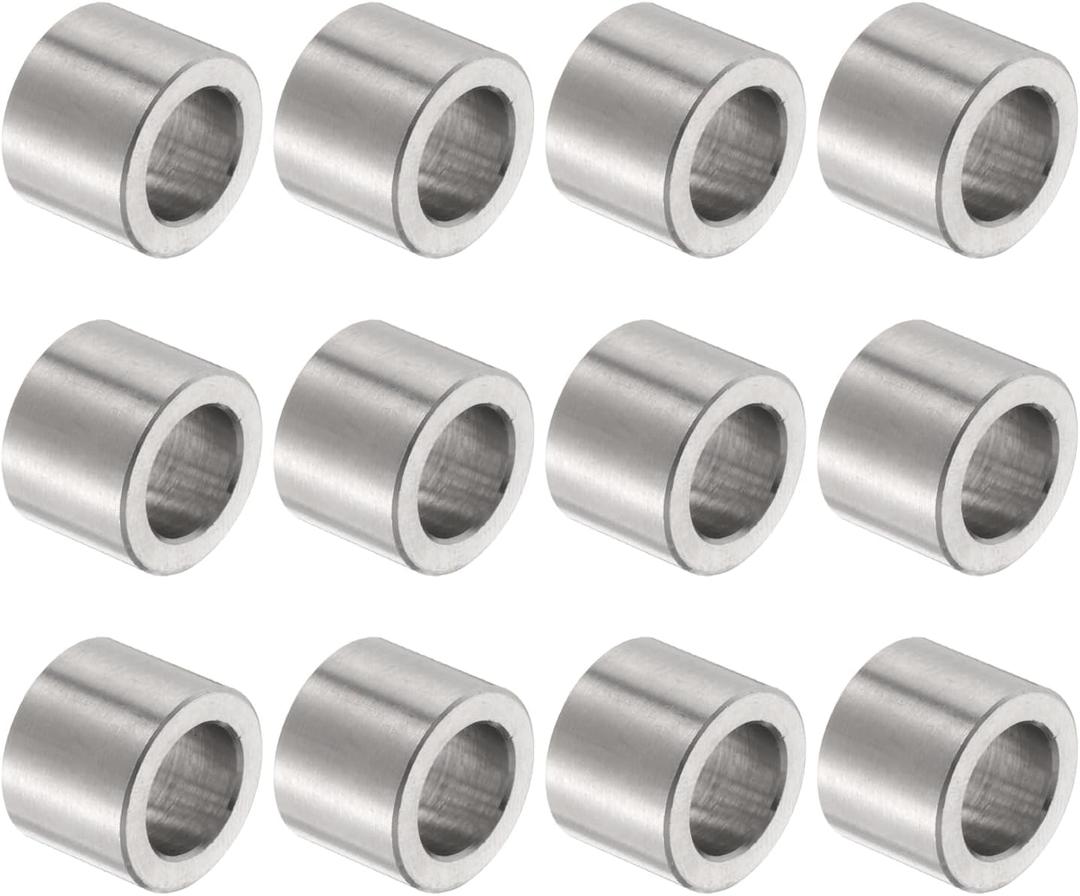 uxcell 12pcs Stainless Steel Spacer 10.2mm Bore x 16mm OD x 12mm Length Screw Bushing Plain Finish Round Metal Spacer for M10 Screws Bolts and Rods