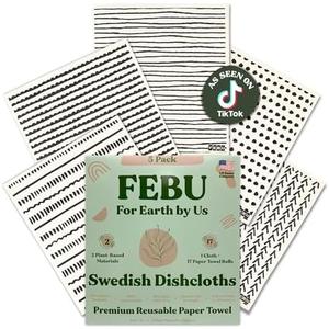 FEBU Swedish Dishcloths for Kitchen | 4 Pack Black Minimalist Reusable Paper Towels Washable | Swedish Dish Towels | Non-Scratch Cellulose Sponge Cloths | No Odor, Biodegradable Cleaning Cloths