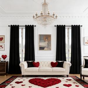 SMILETIME Black 108 in Long Velvet Curtains with Grommet, Thermal Insulated Super Soft Privacy Noise Reducing Light Blocking Velvet Curtains for Living Room, 4 Panels, Each 52 x 108 inches Long