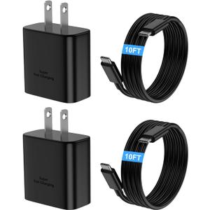 45W Fast Charger USB C for Samsung Fast Charger Type C with 10FT Type C Charging Cable Cord Charger for Samsung Galaxy S25 Ultra/S25+/S25/S24 Ultra/S24/S23/S22/S21/Z Fold 5/Z Fild 5/Galaxy Tab, 2Pack