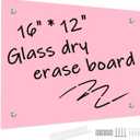 Pink Glass Dry Erase Whiteboard, 12" x 16" Frameless Glass White Board for Home,School,Office,Pink Surface
