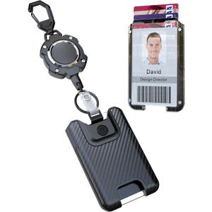 LIUGX Retractable Badge Holders, Heavy Duty Carabiner Keychain, Durable ID Card Holder (Holds 6 Cards), with 31.5 Badge Reel Key Chain, 10,000+ Rebound,Silver-Black