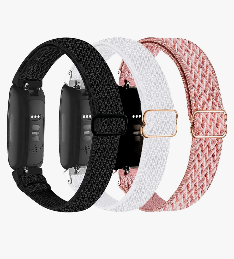 Nigaee 3 Pack Elastic Nylon Bands Compatible with Fitbit Inspire 3/Inspire 2/Inspire HR/Inspire,Adjustable Breathable Replacement Straps Soft Nylon Loop Wristbands for Women Men, Black/Pink/White