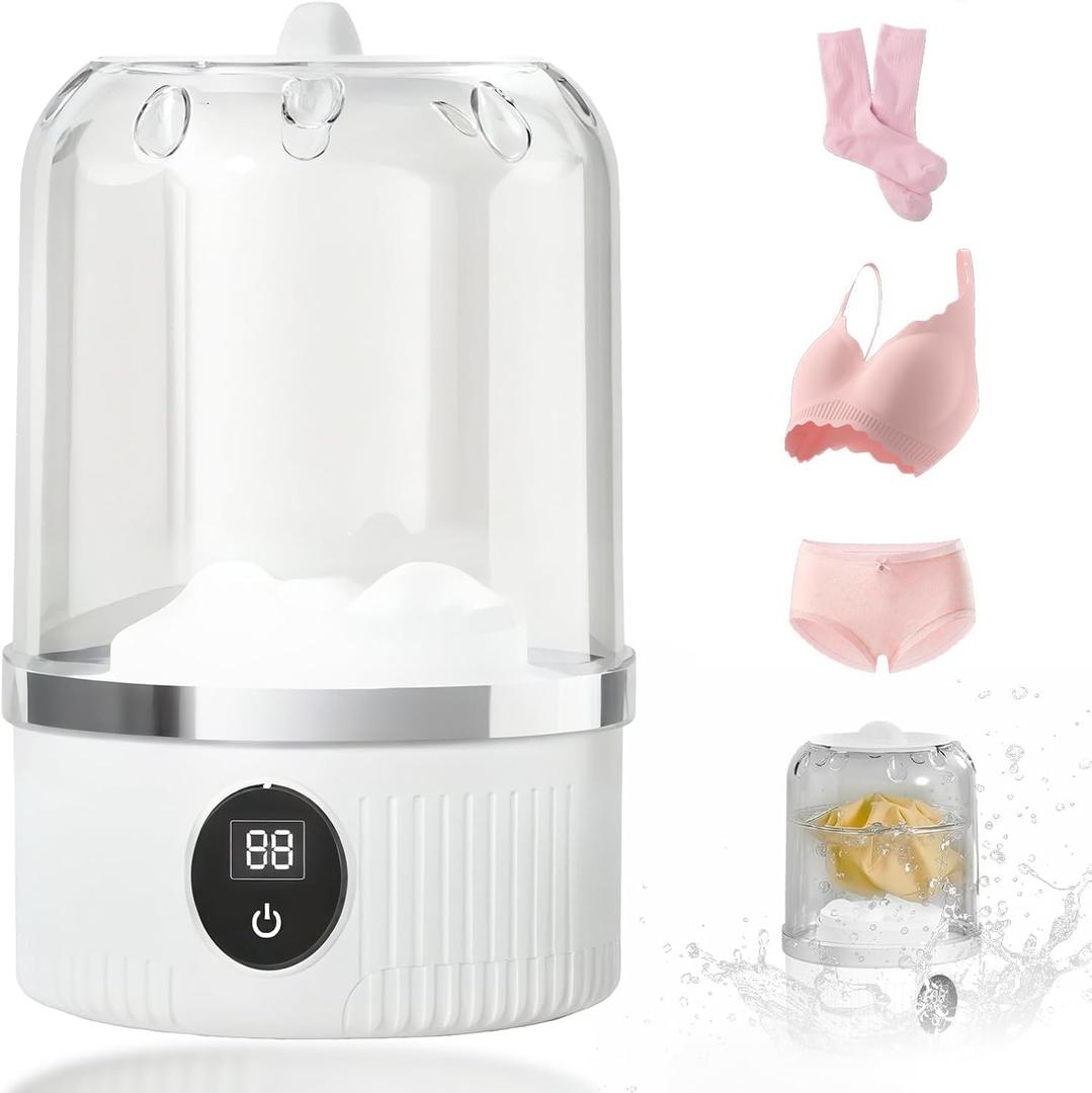Portable Ultrasonic Mini Washing Machine 2026 New Rechargeable Travel Laundry Solution for Underwear, Compact Design for Apartments, Dorms, RVs, and Camping (White)