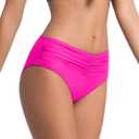 COCOPEAR Mid Rise Bathing Suit Bottoms for Women Ruched Tummy Control Swim Bottoms Full Coverage Bikini Bottoms for Women, Pink, M