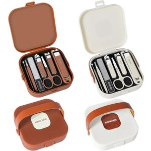Nail Clippers and Beauty Tool Portable Set, Cuticle Nail Care Tools, 7pcs Stainless Steel Grooming Kit, Suitable for Home, Workplace, Outdoor Travel, Gift Giving, Salon., Beige+Brown