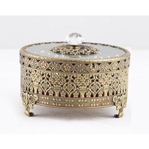 Vintage Round Jewelry Decorative Trinket Box Ring Box Antique Metal Case 3.8 inch (Brass (Matt Gold), Small)