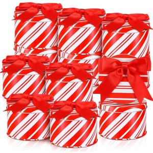 Zonon 12 Sets Christmas Cookie Tins with Lids Red and White Candy Cane Design Christmas Cookie Tins Xmas Metal Round Box for Gift Giving Decorative Storage Containers Party Holiday Treats Cookie Jars