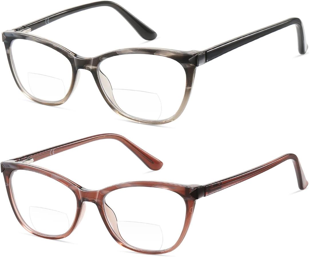 Bifocal Reading Glasses Women Cat Eye Blue Light Blocking Computer Reader Clear Top No Line Transition Ladies Eyewear