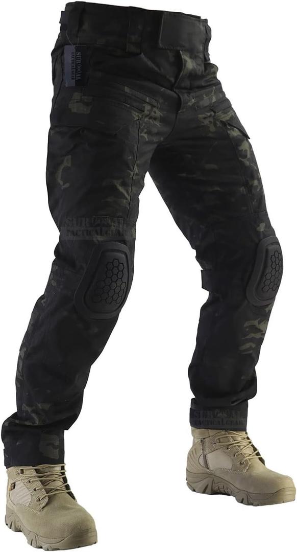 ZAPT Combat Pants Men's Airsoft Paintball Tactical Pants with Knee Pads Hunting Camouflage Military Trousers (Large)