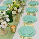 60Pcs Sage Green Plastic Plates, Ware Sage Green Disposable Plates with Gold Rim, Fancy Plastic Plate Include 30 Dinner & Dessert Plate for Easter Spring Wedding
