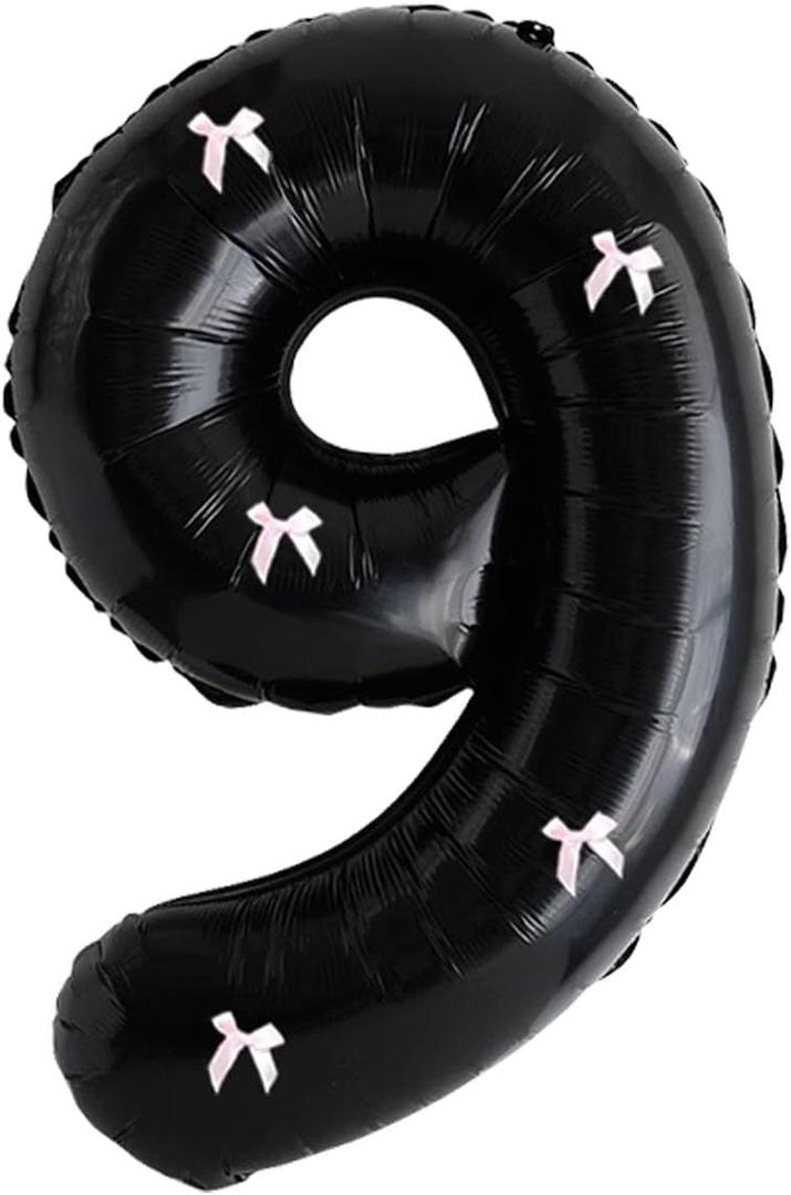 PLAP Birthday Number Balloon Bow Black Party Supplies 32 "Birthday Number Decoration (Number 9)