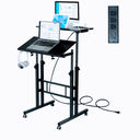 Hadulcet Mobile Standing Desk with Charging Station, Adjustable Standing Computer Desk, Standing Adjustable Laptop Cart with Wheels for Home Office Classroom Black