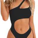 SherryDC Women's Sexy Cutout One Shoulder High Cut Cheeky One Piece Swimsuit Bathing Suit (Black) S