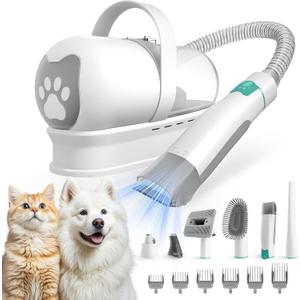 Dog Grooming Kit, Pet Grooming Vacuum with Pet Clipper Nail Grinder, Dog Hair Vacuum with 6 Pet Grooming Tools for Dogs Cats Shedding Grooming