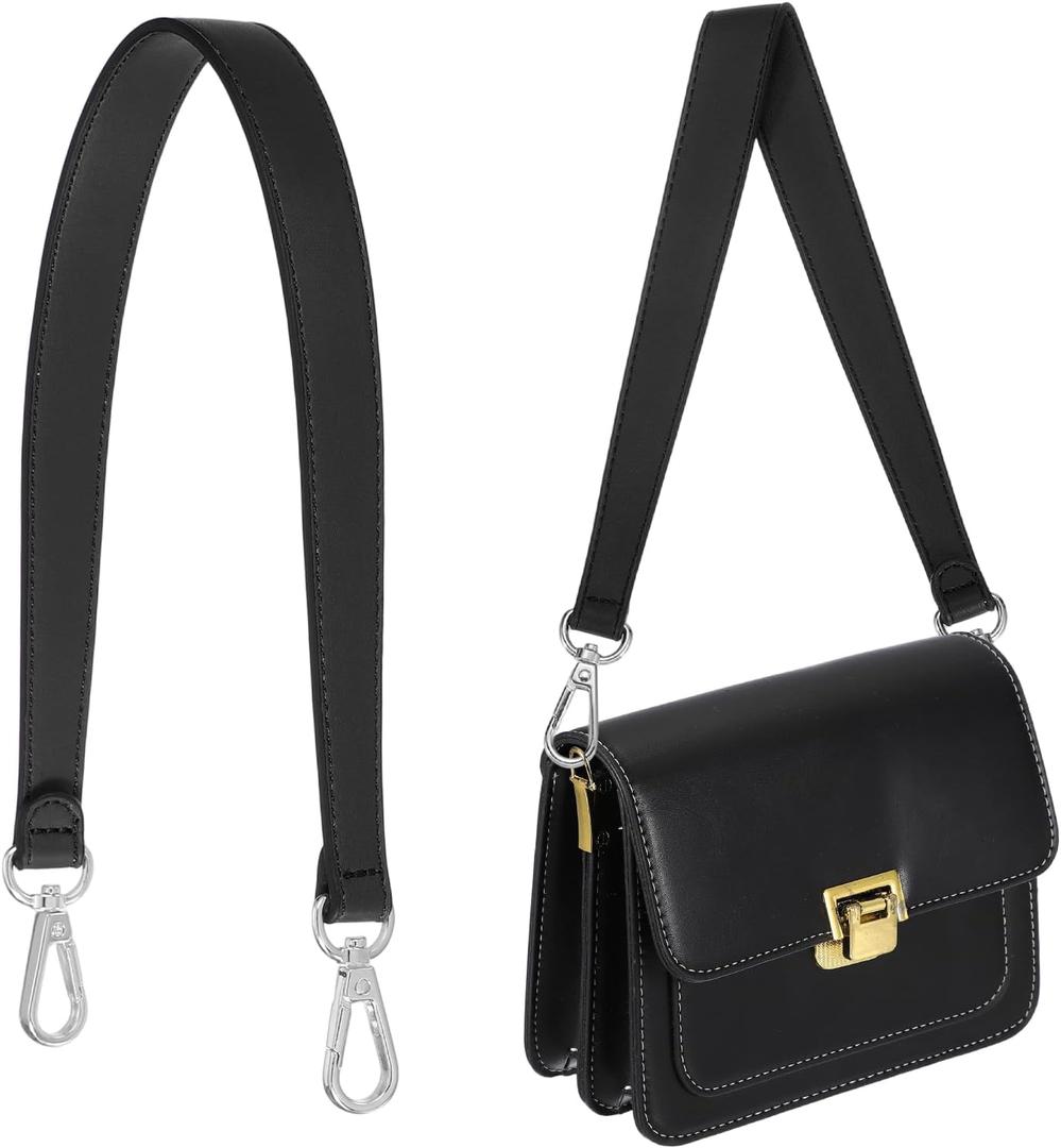 uxcell Leather Purse Strap Replacement Crossbody, Bag Strap Purse Straps for Women Crossbody Bags Shoulder Bag Handbag Making (19 Inch, Black/Silver)