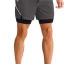 Mens Running Athletic Shorts with Zipper Pocket 5" Quick Dry 2 in 1 Liner Gym Sport Basketball Workout Swim (L)