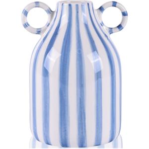 Blue and White Ceramic Vase with Handle, Nordic Boho Small Vases Side Table Flower Centerpiece, Wide Mouth Single Flower Vase Pampas Grass Decorative - for Home Window Sill Living Dining Room Kitchen