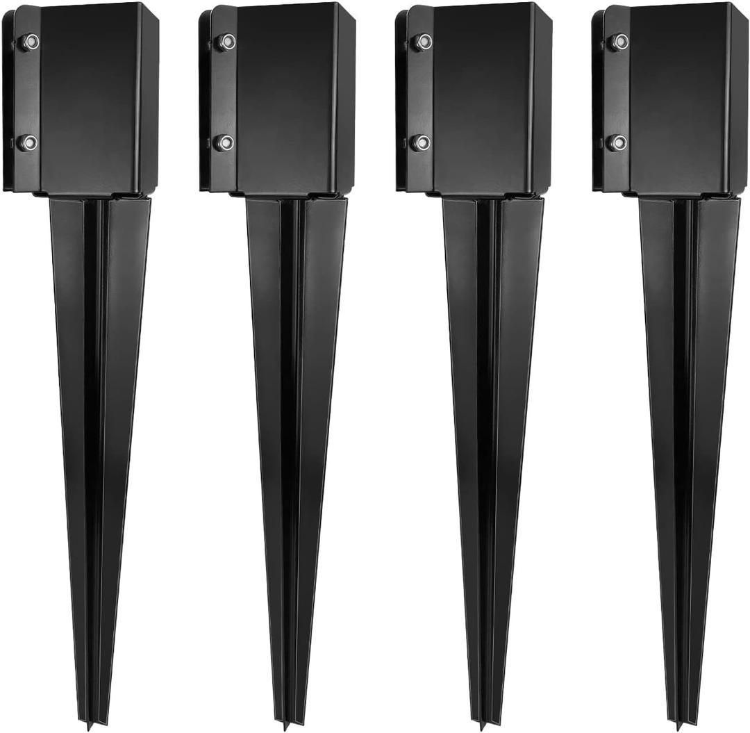 Fence Post Anchor Ground Spike Heavy Duty Black Powder Coated Fence Stakes Post Base for Mailbox, 24 x 4 x 4 Inches Outer Diameter (Inner Diameter 3.6 x3.6 Inches), Pack of 4