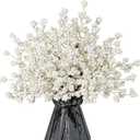40 PCs White Winter Picks 6.5 Inches Winter Floral Picks White Berry Stems for Gift Craft Vase Holiday Wreath Tree Table Floral Arrangement