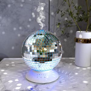 Mirror Essential Oil Diffuser Rotating, 14 Ligth Modes 4 Timer Setting Aromatherapy Diffuser, Cute Home Disco Decor Great Decoration and Accessories for Disco Party, Room, Office (Silver)
