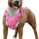 BARKBAY No Pull Dog Harness Large Reflective Dog Harness with Front Clip and Easy Control Handle for Walking Training Running with ID tag Pocket(Pink,L)