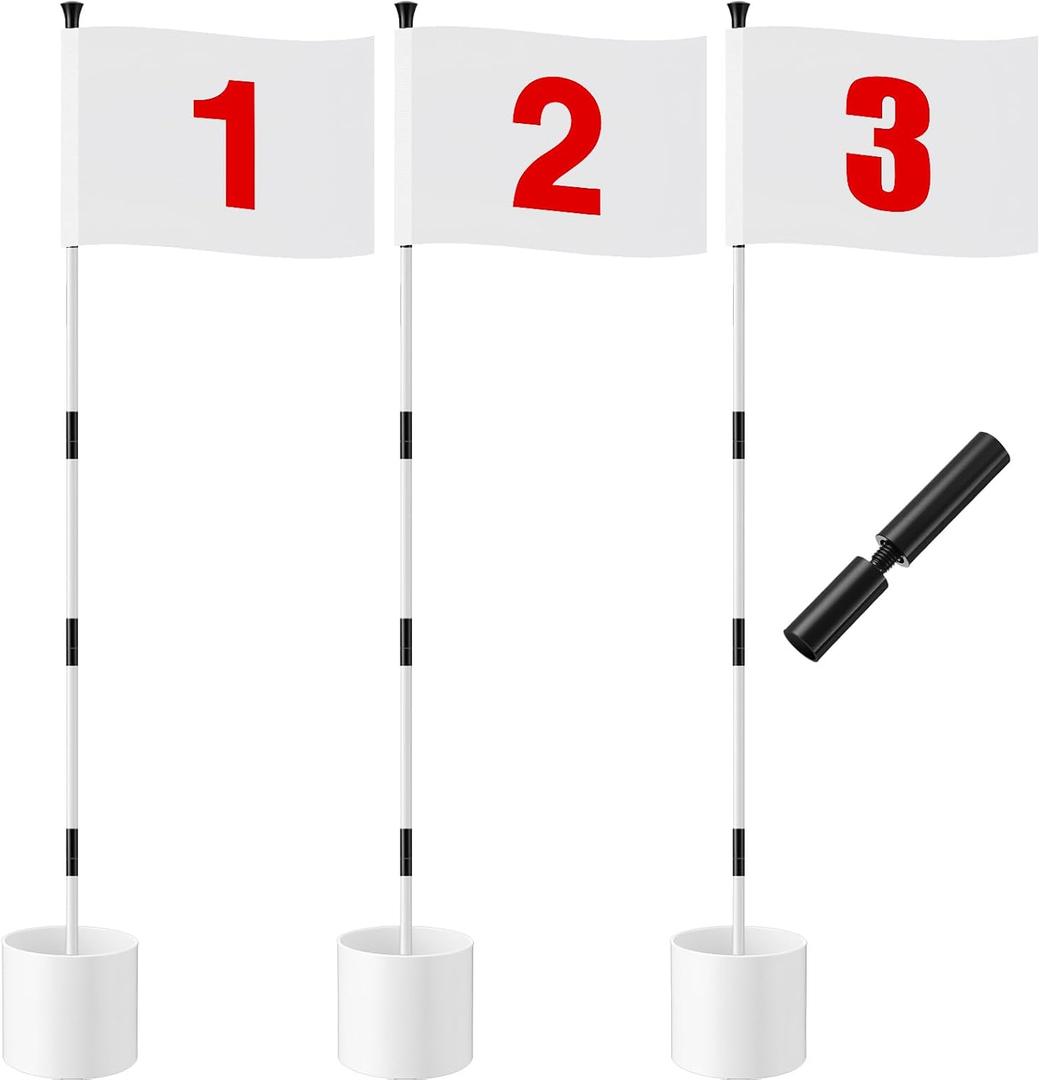 Golf Flag Stick 6ft, 3 Set Putting Green Flags with Hole Cup & Flagstick, Numbered Pin Flags for Backyard Yard Driving Range Chipping Green, Practice Accessories Gift for Men(White)