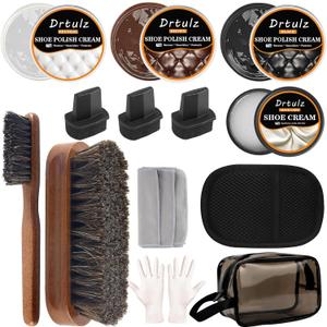 15Pcs Shoe Care Kit, Shoe Polish Brush Cleaning Kit Black Brown Neutral Oil Gentle Care for Shoes, Leather Boots Care Shoe Shine Kit with Men & Women