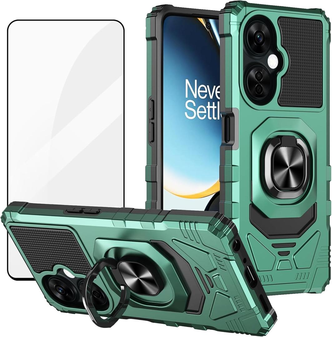 Ailiber Phone Case for OnePlus Nord N30, Plus One Nord N30 Case with Screen Protector, Ring Kickstand for Magnetic Car Mount, Military Grade, Shockproof Rugged Protective Cover for 1Plus N30-Green