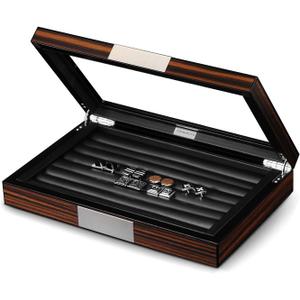 Wood Cufflink Box with Glass Window Cufflink Display Case Ring Organizer and Cufflink Box for men Hold 36-46 Pairs